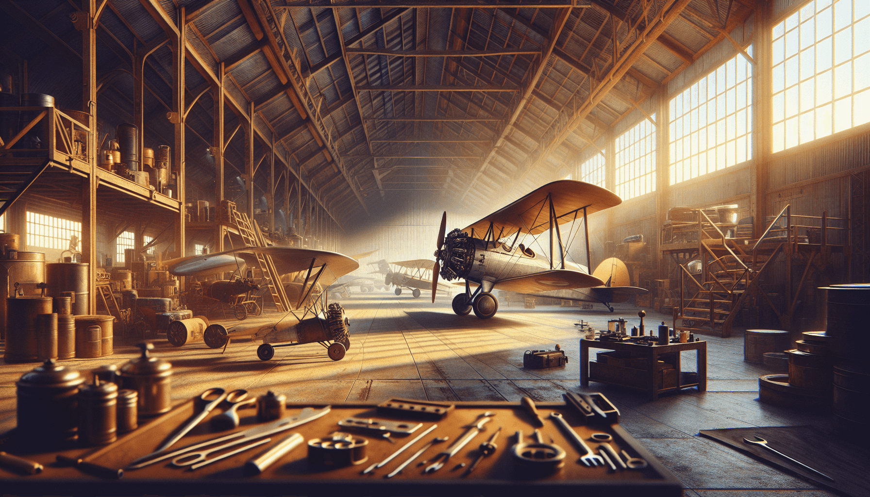 Vintage aircraft hangar in Aviator